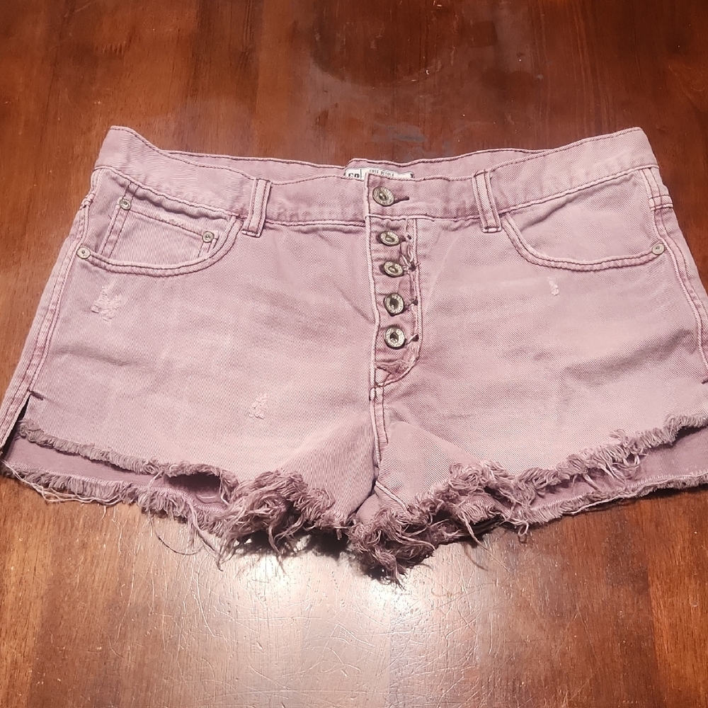 Free People  Sz29 Purple Jean Shorts High-Waisted Frayed Hem